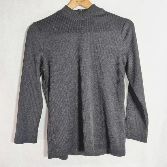 Vintage Black Ribbed Mock Turtleneck Sweater made in USA Sz L - Picture 2 of 4